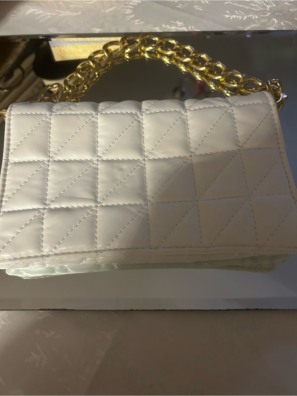 White Quilted Women’s Chain Handle Shoulder Bag
